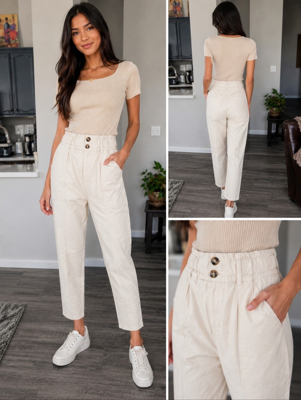 Casual Cream High-Waist Trousers
